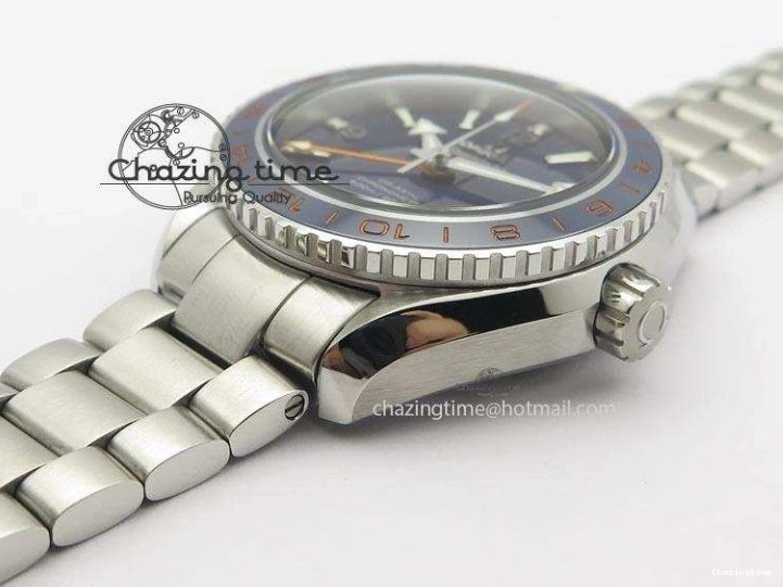 1218 Planet Ocean GMT 43.5mm V6F Goodplanet Orange Marker Blue Dial On SS Bracelet A ModernLook 8215